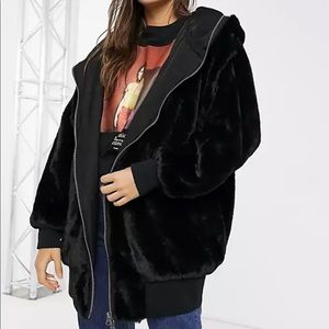 Free People Turn Up Faux Fur Hooded Jacket